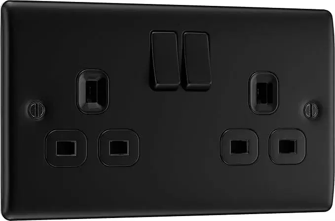 BG Electrical Double Switched Power Plug Wall Socket - Matt Black Elegance