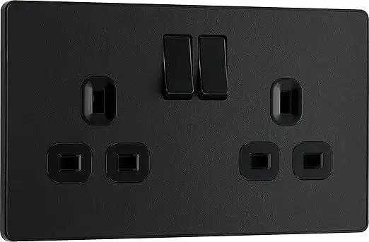 BG Electrical Double Switched Power Plug Wall Socket - Modern Convenience in Matt Black
