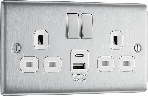 BG Electrical Double Switched Power Wall Plug Socket with USB Ports