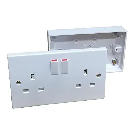 Double Wall Socket & Back Box Pattress - Twin 2 Gang Switched Plug