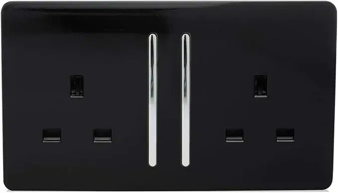 Trendi Switch 2 Gang Black Double Plug Socket