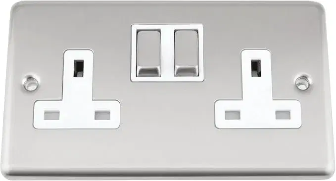 Wal Double Socket 2 Gang - Satin Matt Chrome Classic